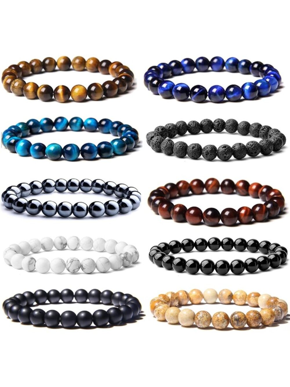 10PCS 8MM Tiger Eye Bead Bracelet Set for Men & Women - Unisex Fashion Jewelry